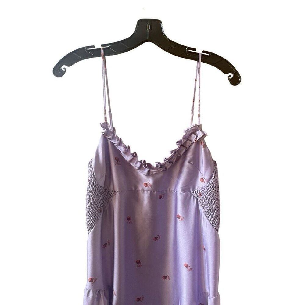 Free People Intimately On My Own Printed Dress Purple Satin Floral Maxi Medium - Picture 7 of 11